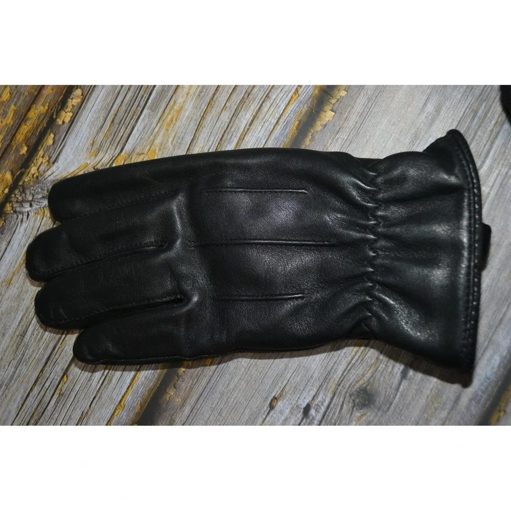 Cire Gloves Mens Large Black Faux Leather Textured Palm Lined Winter‎ Warm
